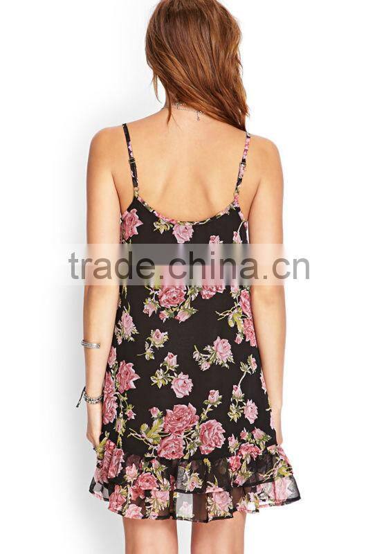 Latest design women floral printing casual summer hot selling strap dress