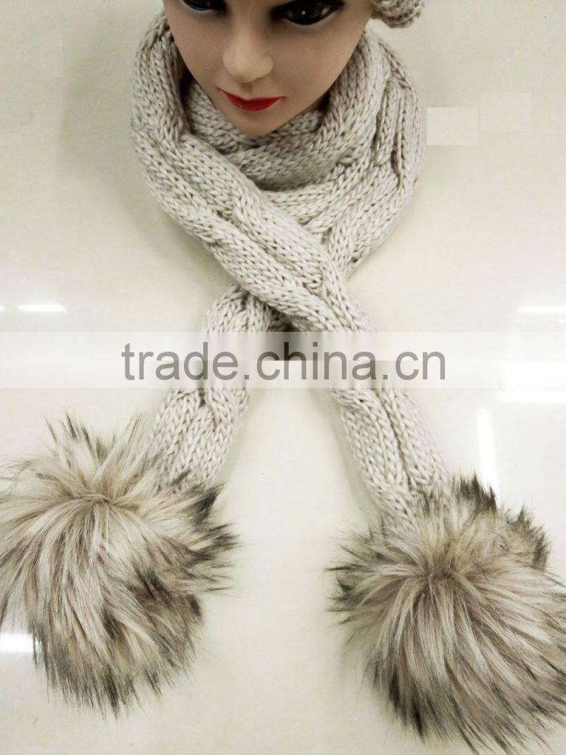 Fashion the newest lady100%acrylic knitted scarf cap with pompom