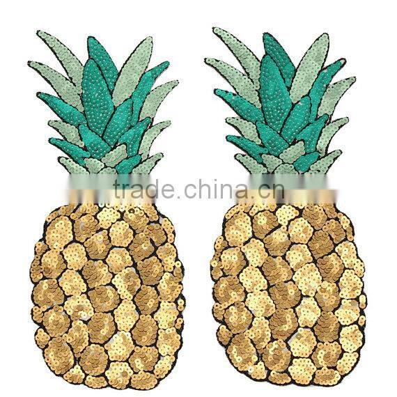 Pineapple applique embroidery designs custom fruit embroidery sequin patch