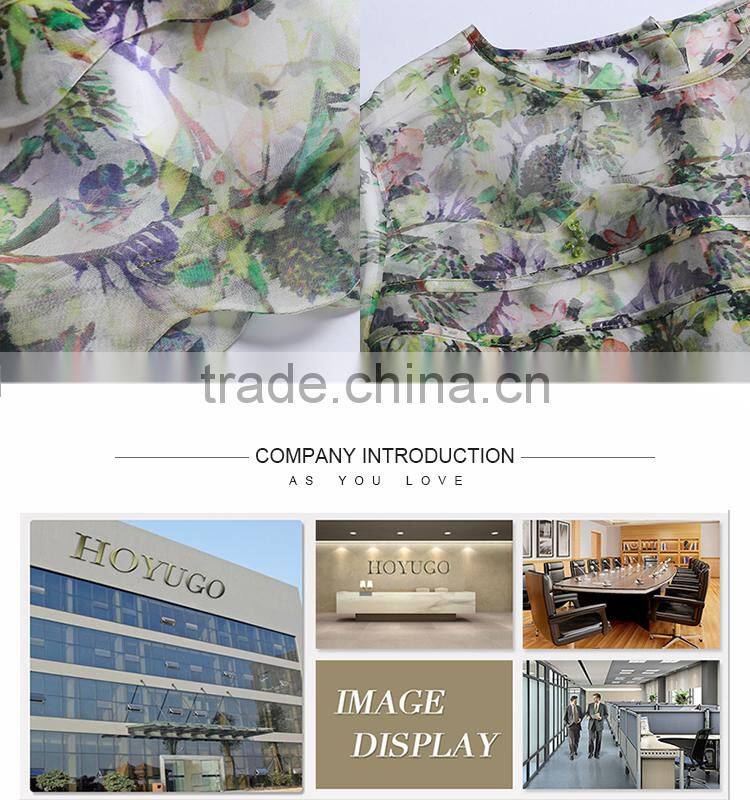 2015 HOYUGO summer organza printed sexy blouses