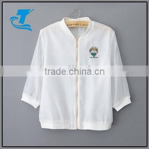 summer new women embroidered round neck solid color baseball jacket