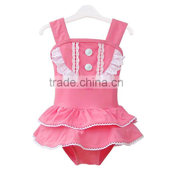 Girls pink swimwear one piece suit with hat best selling products 2017 in usa