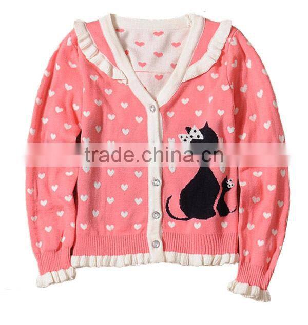 2015 New Design Girl Cardigan Sweater Scallop Trim Children Wear Cardigan