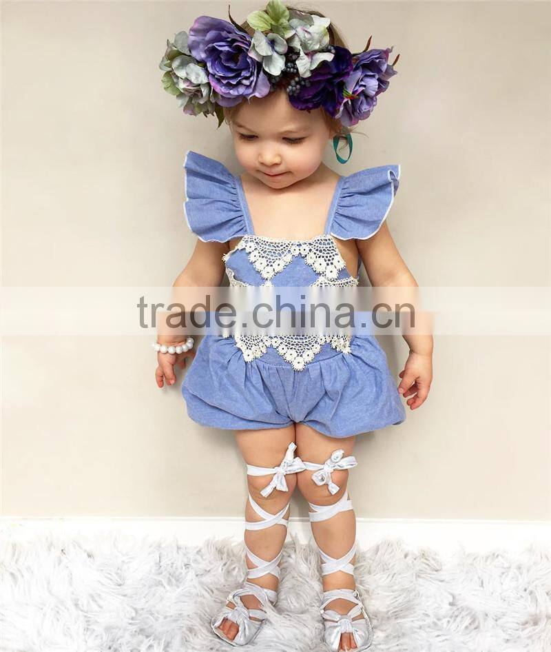 Summer Baby Girls Romper Flutter Sleeve Lace Romper Wholesale 2017 Kids Clothes Outfit 0-24M