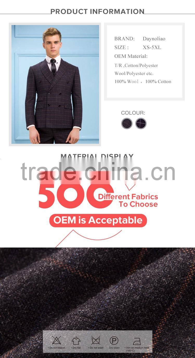 Daynoliao 2016 latest design Men's suit Plaid 3 pieces business suit for men