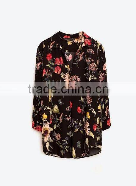 Runwaylover EY2327B 2017 Ladies Deep V-Neck Printed Blouse