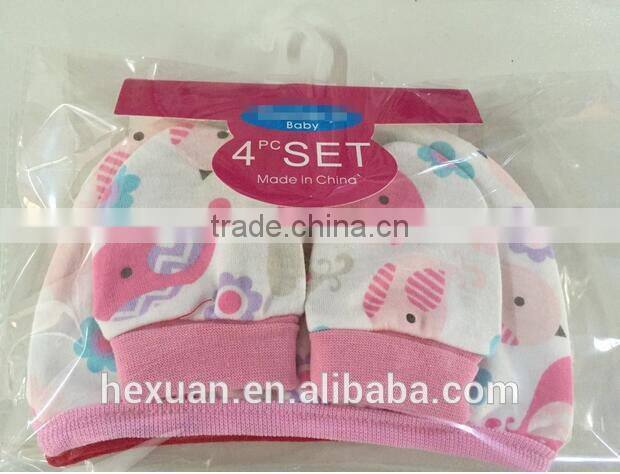 OEM or Stocked ,4pcs/set Newborn baby double hat, 2 pieces + protective gloves, 2 pairs of cotton, 4 pcs each set