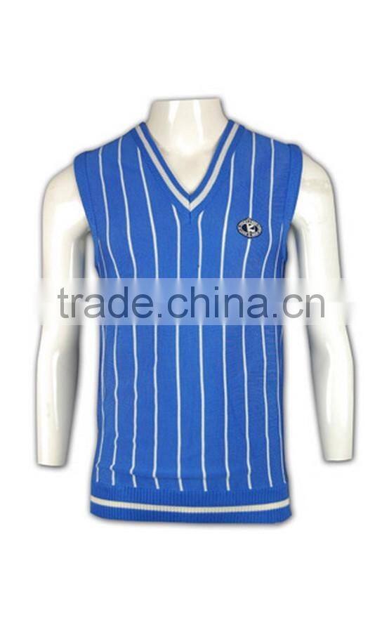 ISO9001/BSCI Manufature blue 100% cotton embroidery pattern knitted vests