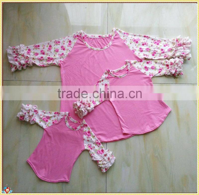 Mommy and baby raglanshirt women ruffle raglan shirt baby ruffle raglan shirt YW-00398