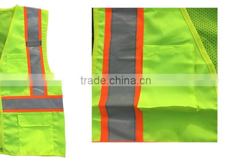 EN20471 ANSI107 mens polyester tricot safety reflective yellow high visibility vest