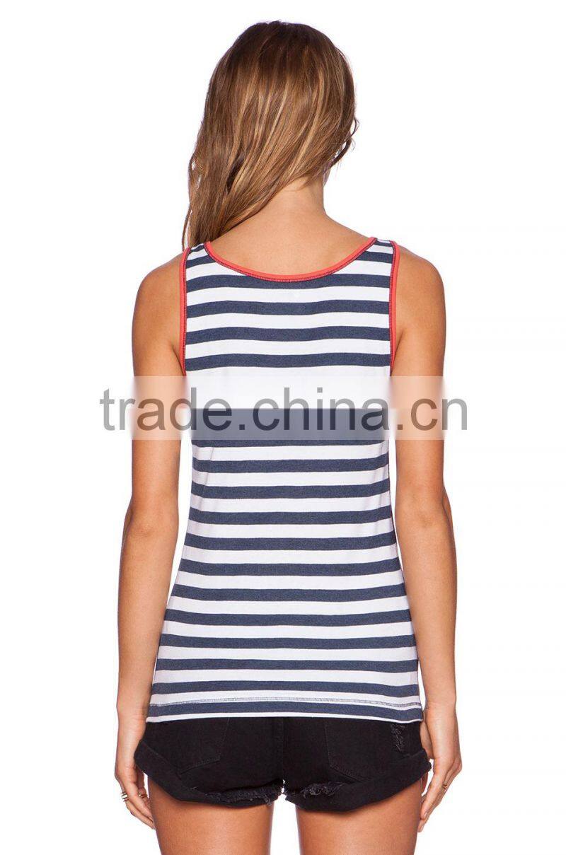 contrast trim polyester cotton tank top