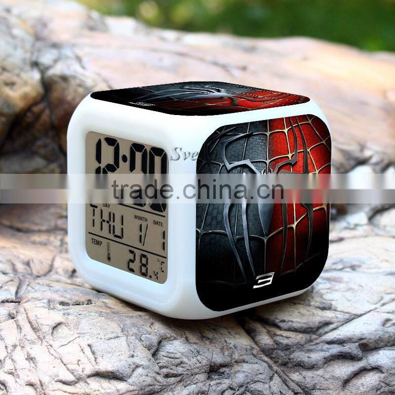 (Low price)2015 Hot Spiderman LED Alarm Clock,glowing led color change digital alarm clock, Spider man Digital Alarm Clock