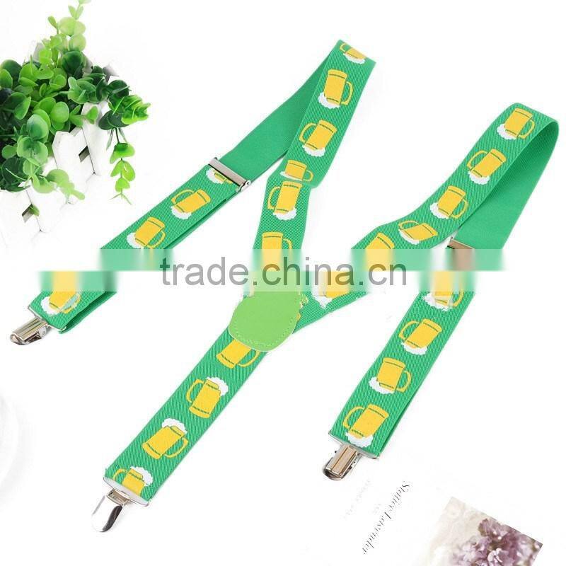 Women's/Men's Adjustable Clip-on Unisex 3.5cm Suspenders Green Yellow Deutsch Wein und Bier-Festivals 2016