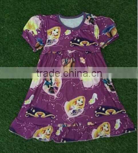 CH00297YIWU BOYA Cotton milk silk ruffle dress kids clothes melea grididare prints wearing boutique dresses