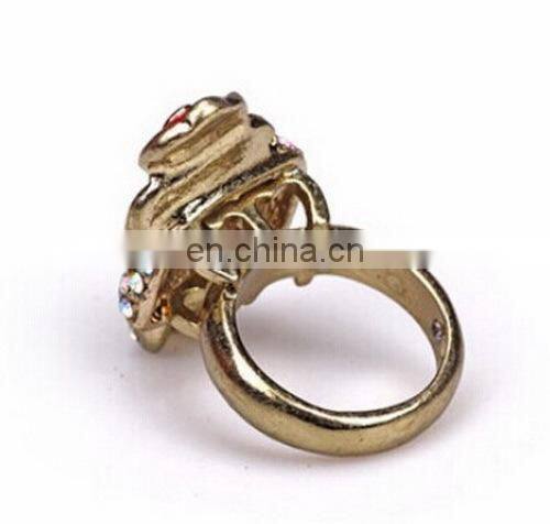 Fashion Jewelry High Quality Vintage Enamel Flower Rhinestone Skull Women's Alloy Finger Ring