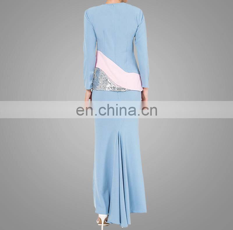 2017 OEM Service Baju Kurung Kaftan Latest Berqa Designs Muslim Ladies Abaya Modern Long Sleeve Paillette Malaysia Clothing