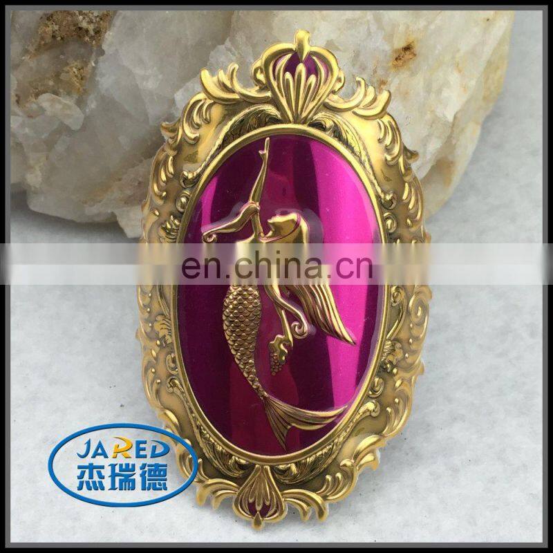 factory price custom luxury metal two tone color printed 3d wine emblem label with good sticker