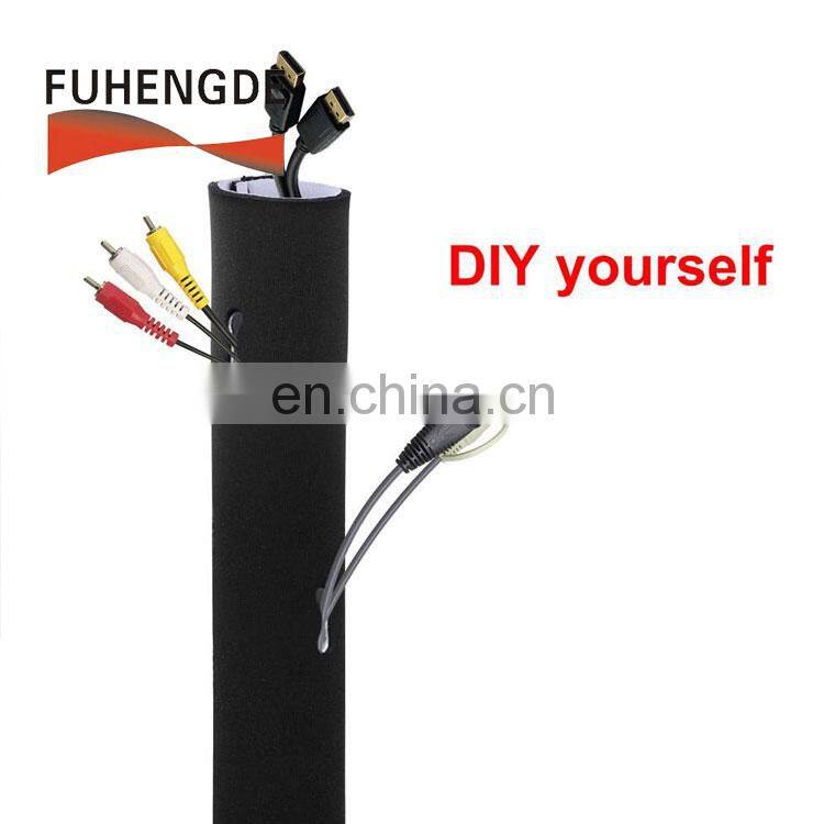 Hot selling backed hot glue welding neoprene cord organizer cable tidy sleeve