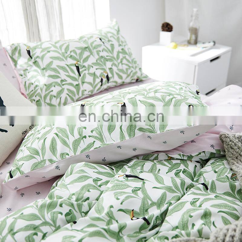 whole sale 100% cotton bedding sets duvet cover bed linen sheets with green tree delicate pattern high quality for living room