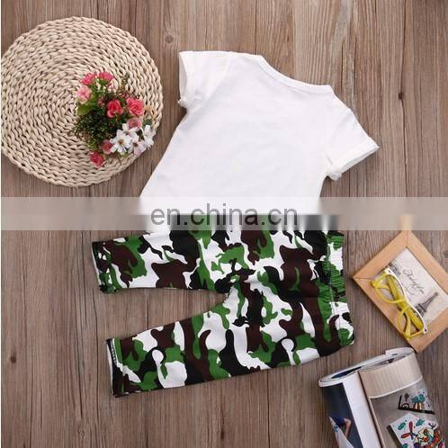 2018 Summer baby boys clothes kids boutique appliqued outfits white t shirts and Camouflage shorts