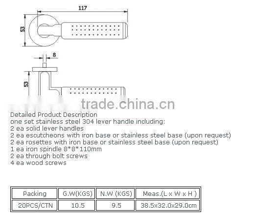 LH042:Solid Stainless Steel Lever type door Handle with Escutcheon