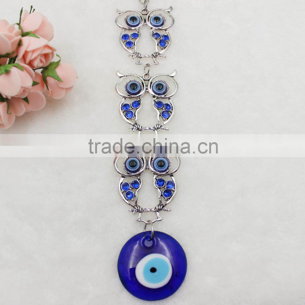 Islamic Owl Pendant Car Hanging With Glass Blue Evil Eye Beads