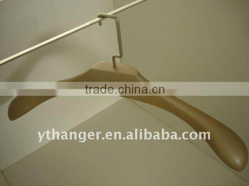 gray wooden hanger for coat or suit