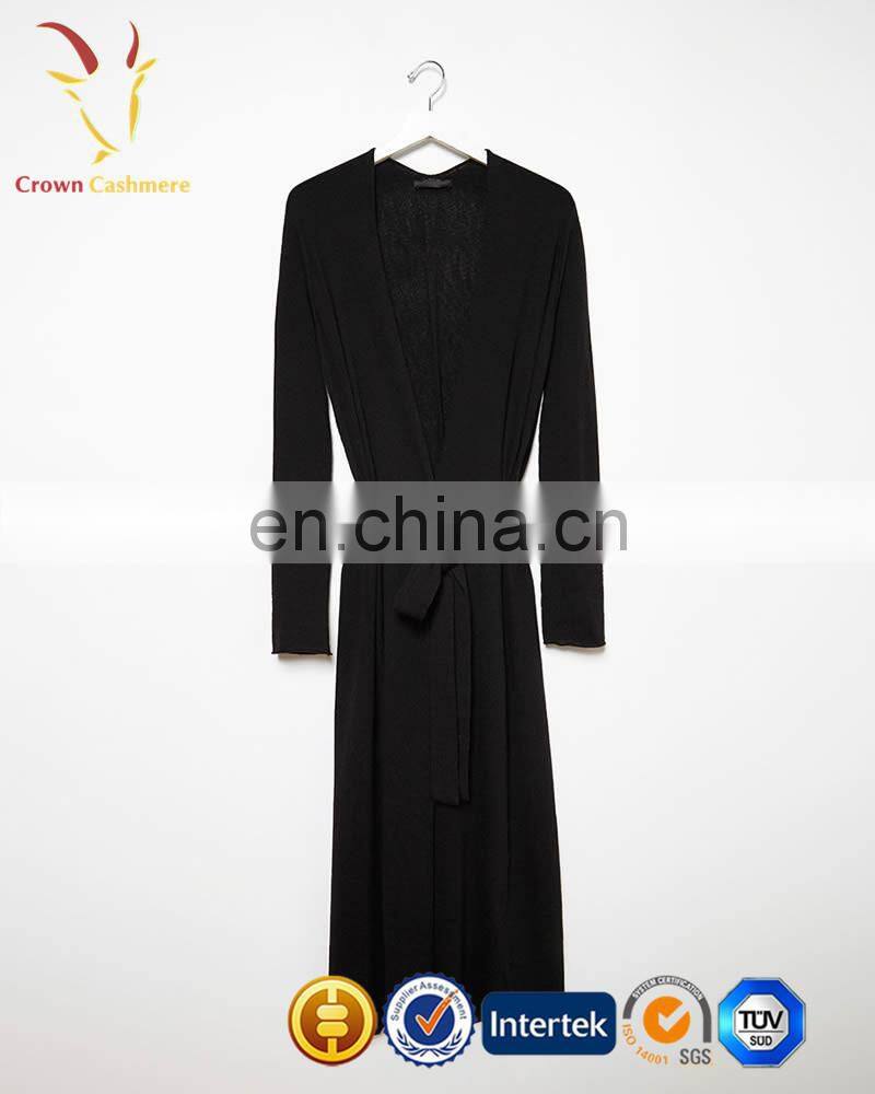 Ladies Long Coat Style Cashmere Cardigan with Belt Women