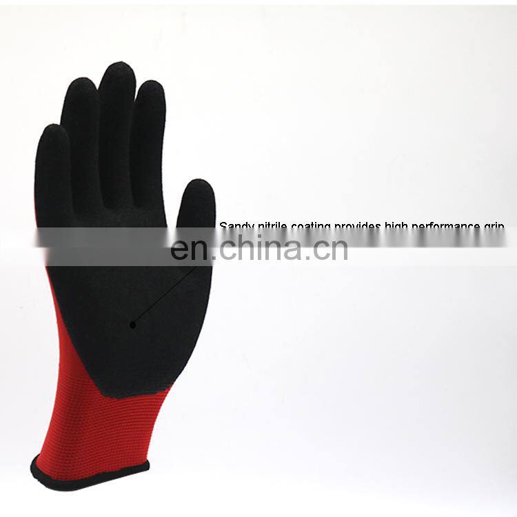 Elastic Sandy Nitrile Coated Industrial Working Glove Anti Slip Construction Safety Glove Nitrile Coated Polyester Lining Gloves