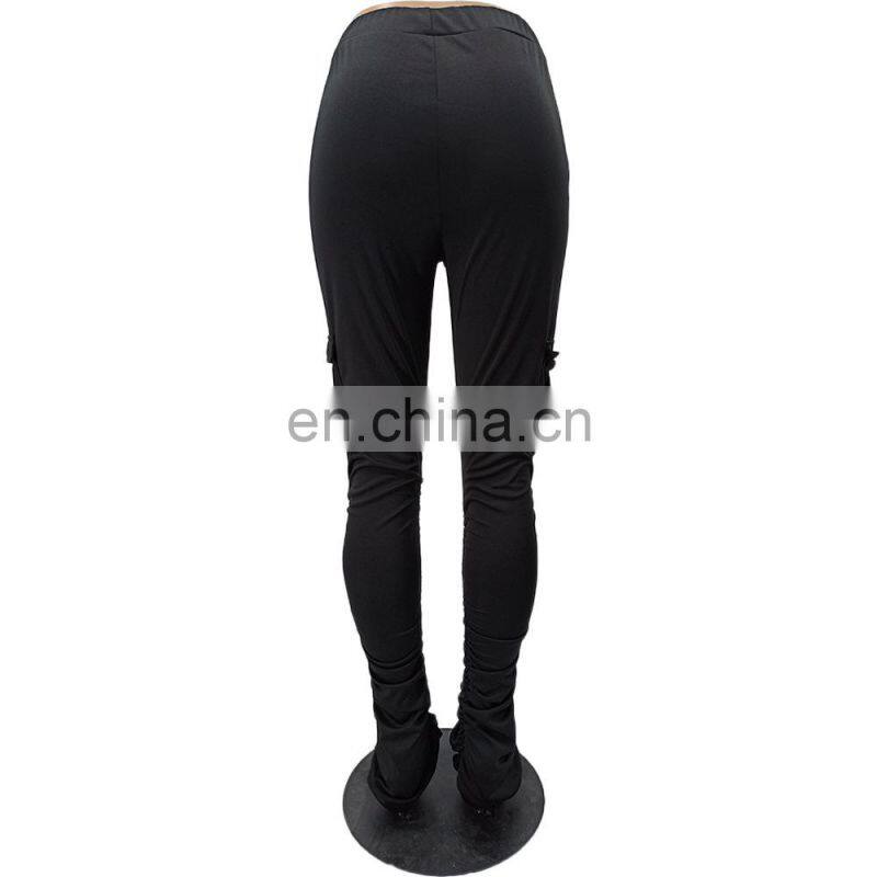 Amazon Hot 2021 European and American casual cotton blended skinny trousers flared mid-waist casual pants