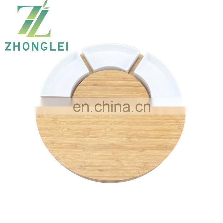 Bamboo Cheese Cutting Board Set - Charcuterie Board Set and Cheese Serving Platter with Ceramic dish