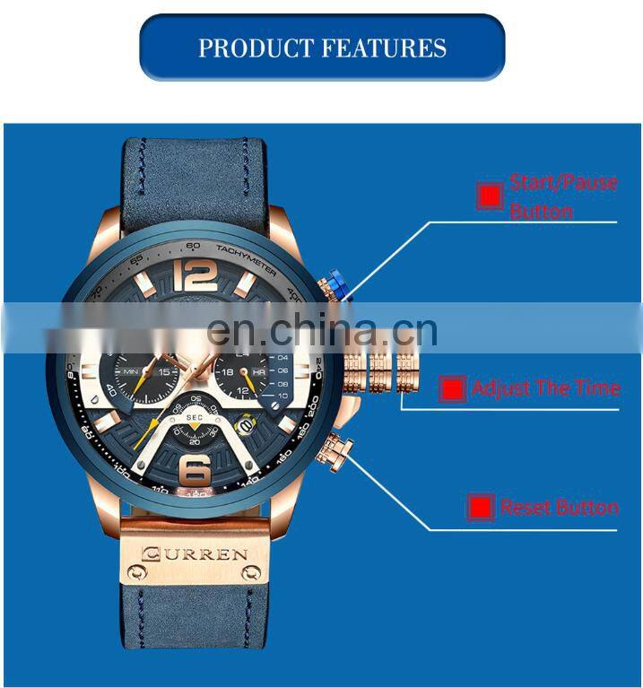 CURREN Watch 8329 Casual Sport Chronograph Watches Men Wrist Luxury Quartz Leather Waterproof Wristwatches Relogio Masculino