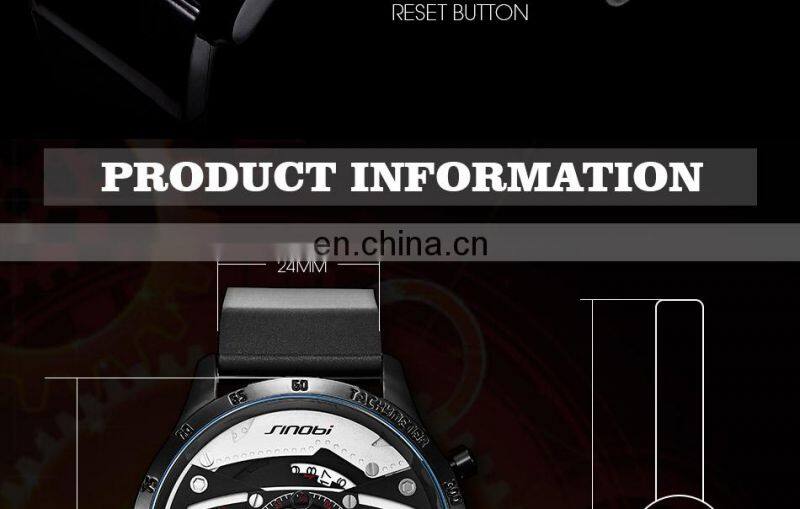 SINOBI Masculine Big Dial Wristwatch S9789G Silicone Band Black Chronograph Watch Multi Function Youth Men Watch