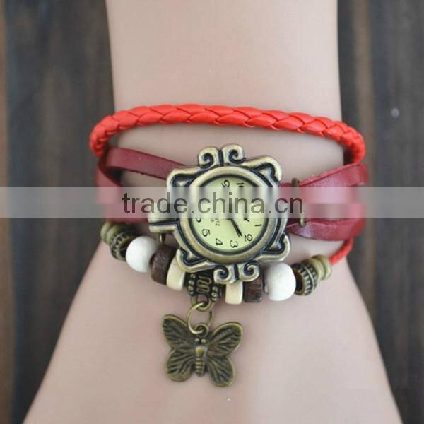 watch movements quartz for girls with leather strap, bronzed watch case