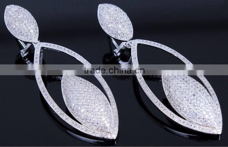 Elegant Big Party Jewelry Bling Deluxe Micro Pave Setting CZ Women Dressed Earrings