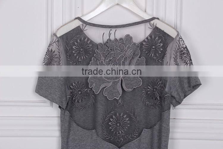 2015 fashion sexy embroidery hollow out solid summer backless women 3d printing t-shirt