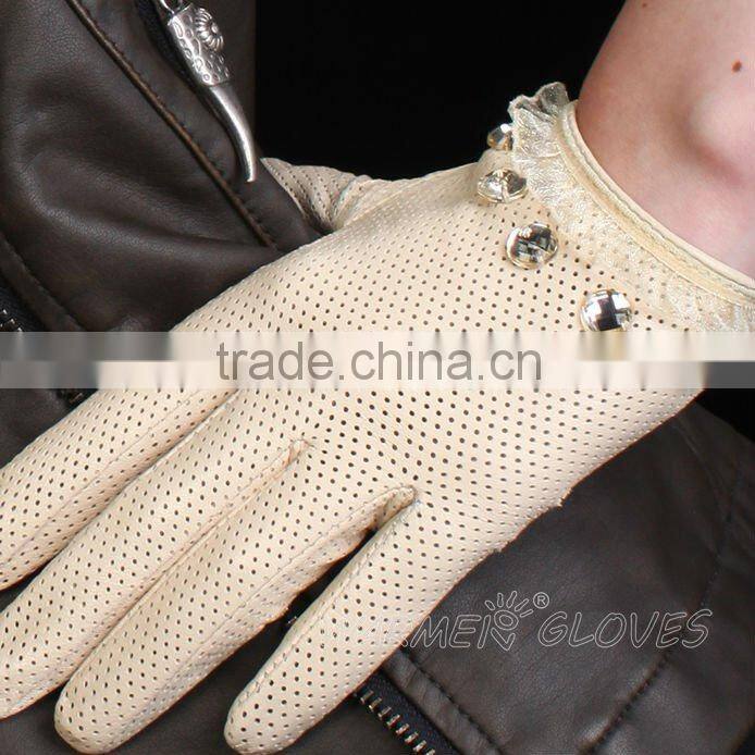 HIGH end online shop tight full grain goatskin beaded and lace leather winter glove