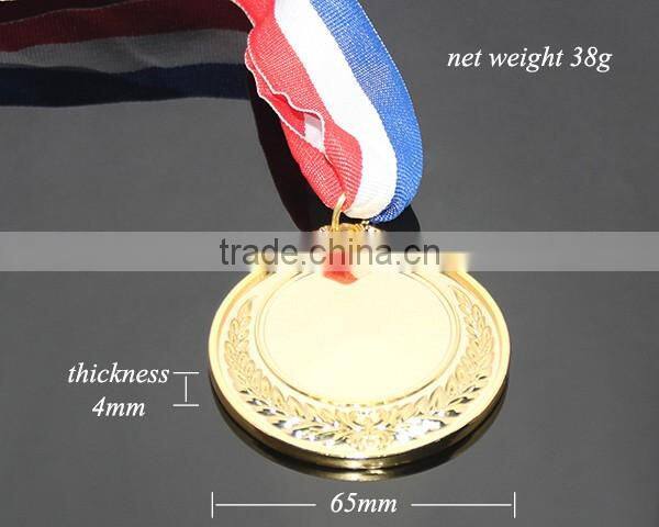 Blue White Red Color Ribbon Belt Custom Wholesale Celebration Souvenir Sports Meeting Blank Alloy Metal Gold School Medal