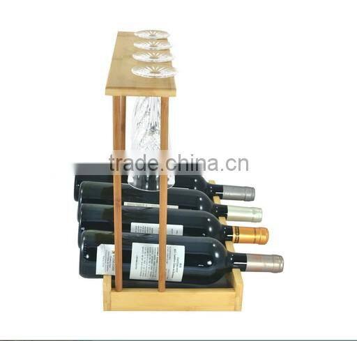 Natural Bamboo Wine Bottle and Glass Holder Kitchen Stemware