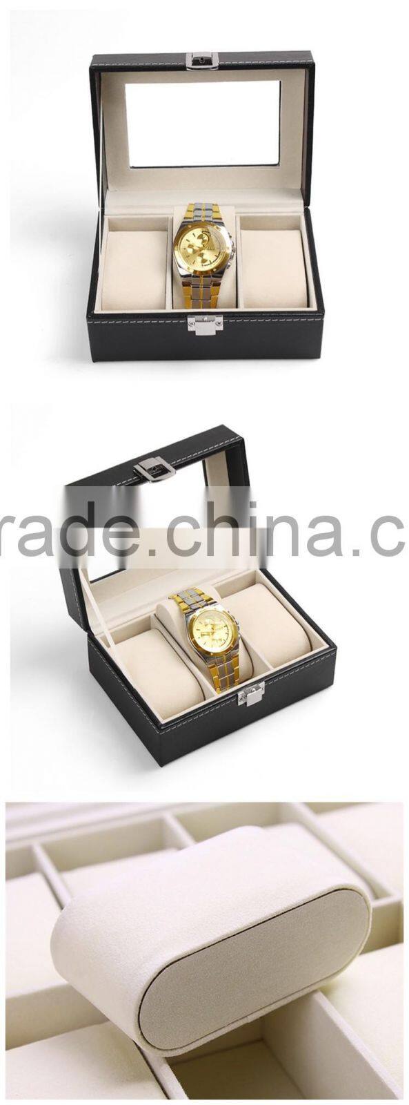 Different Grids Luxury Black Leather Watch Storage Box