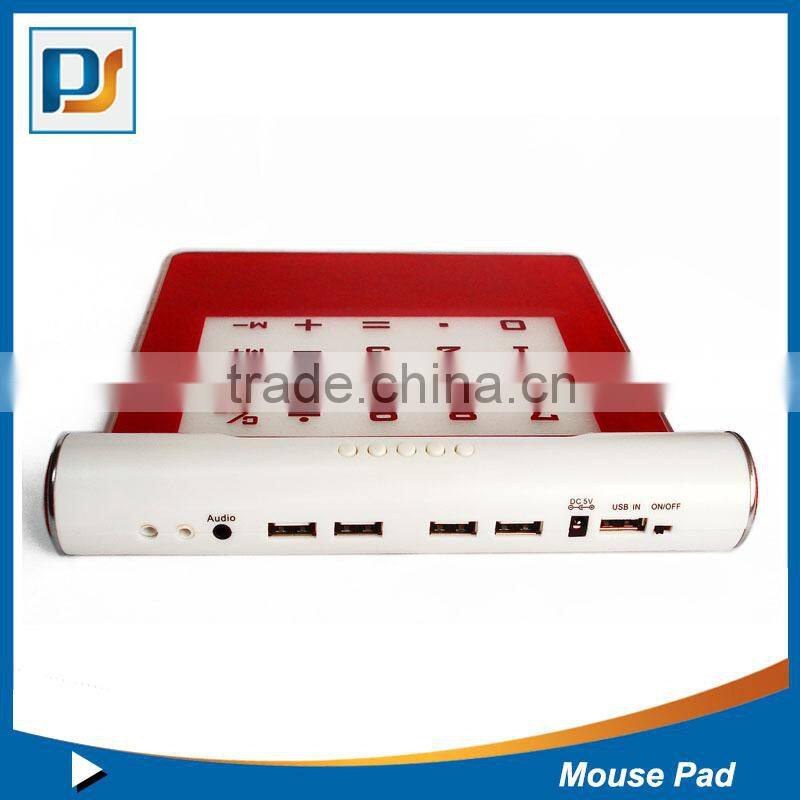 Mouse Pad with USB Hub 4 USB Ports LED Light Calculator Function