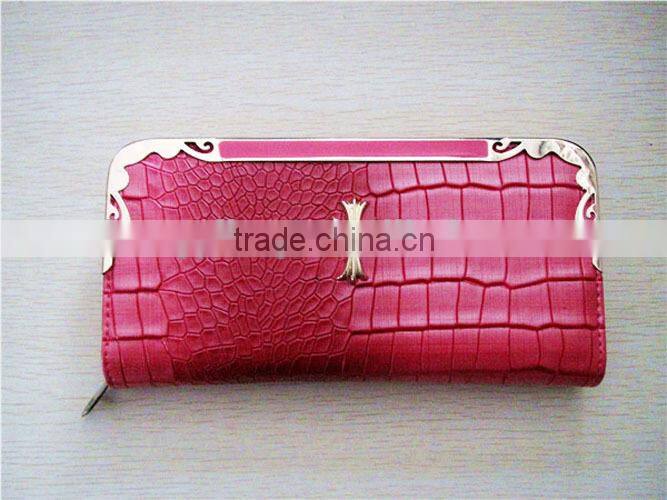 Cheap factory price rose red alligator pattern pu elegant ladies hand purse