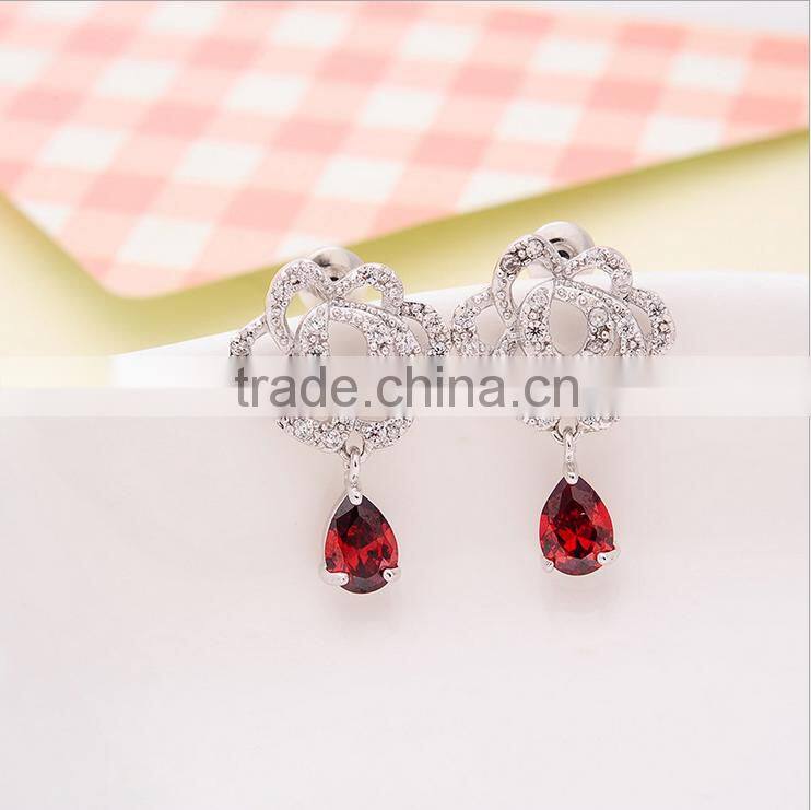 EZ-28 Crystal Micro Paving Brass Material Rhodium Plated Anti-allergy Crystal Earrings