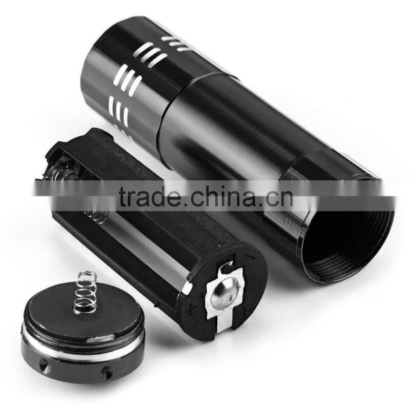 Camping Mini 9 LED flashlight high power 9 leds flash light Black Hiking Torch Lamp Flashlight use 3* AAA battery