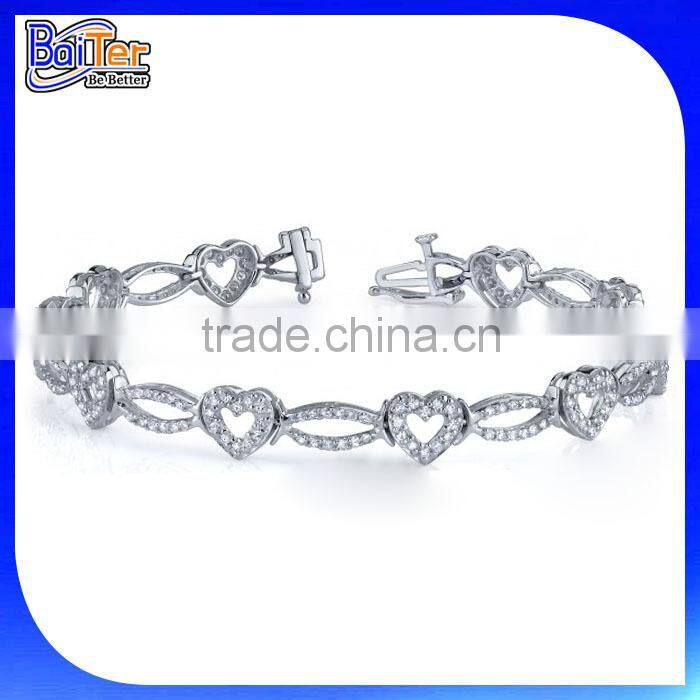 Top Quality 925 Sterling Silver Pave Diamond Heart Tennis Bracelet