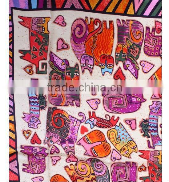 Fashion Printed Silk Square Foulard or Print Silk Scarf