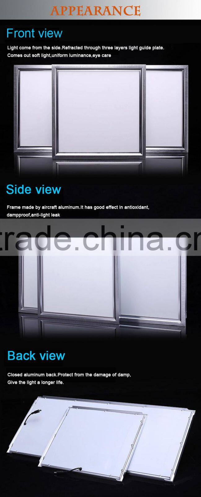 Indoor cozy 600 900 1400 2100 lumin LED panel light housing ceiling LED panel light