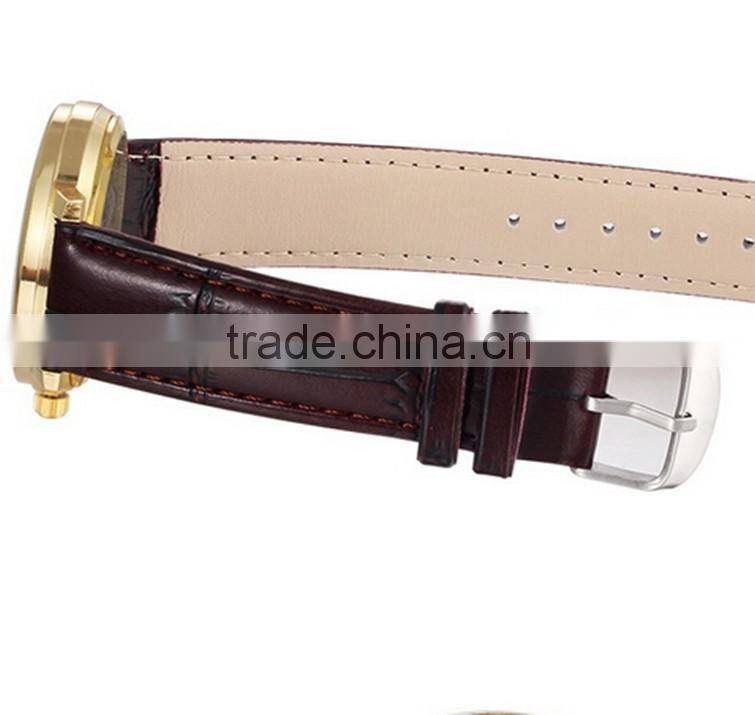 Charming Silvery Color Black Leather Strap Business Gift Genuine Skeleton Watch