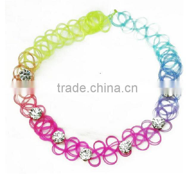 Fashion custom design 90s tattoo choker plastic crystal bead necklace
