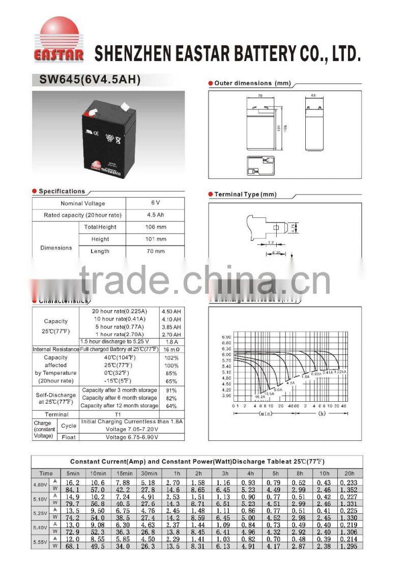 6v 4ah rechargeable lead acid battery